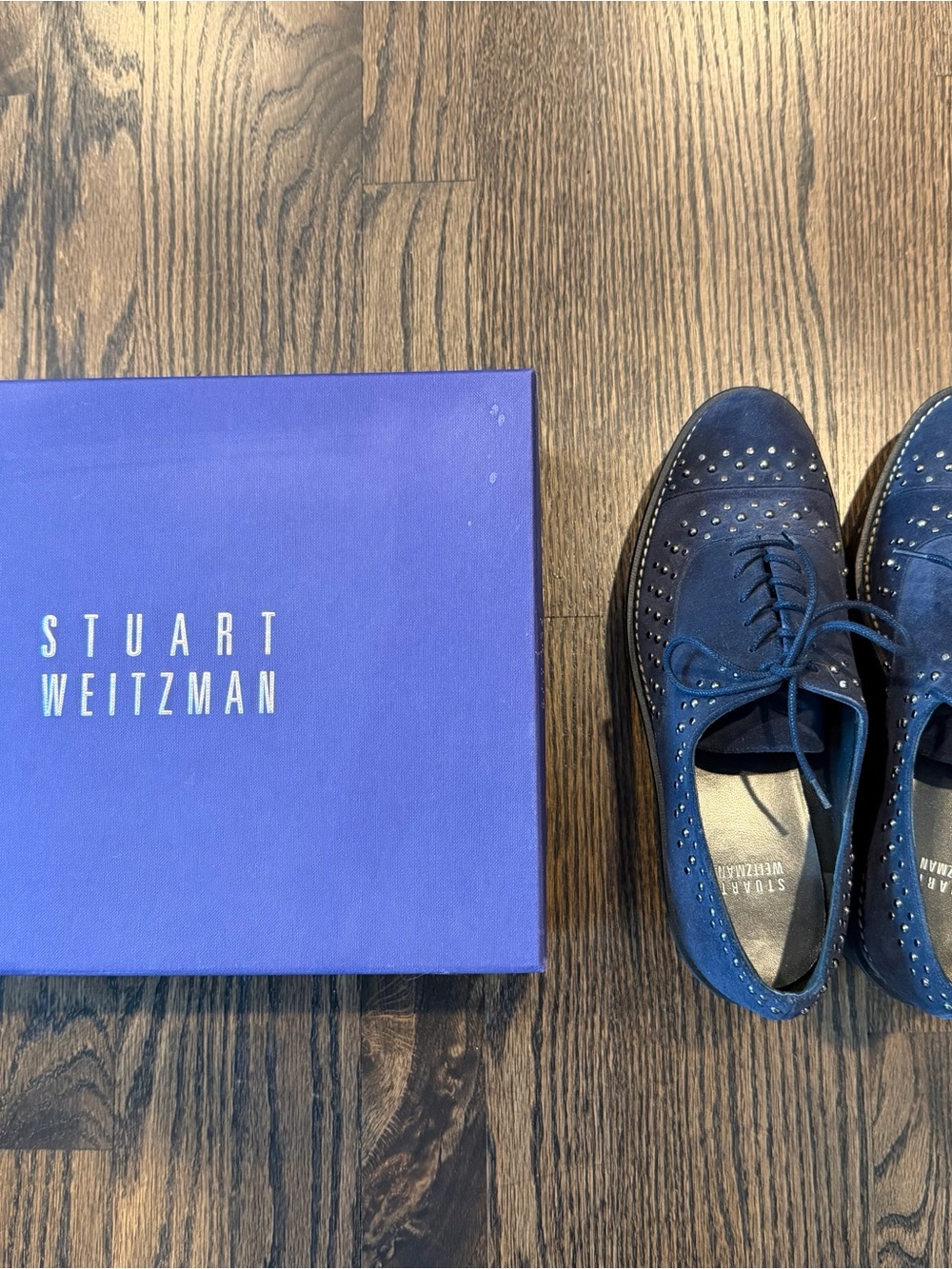 Stuart Weitzman Blue Suede Studded Platform Oxford Shoes (Women’s Size 7.5)